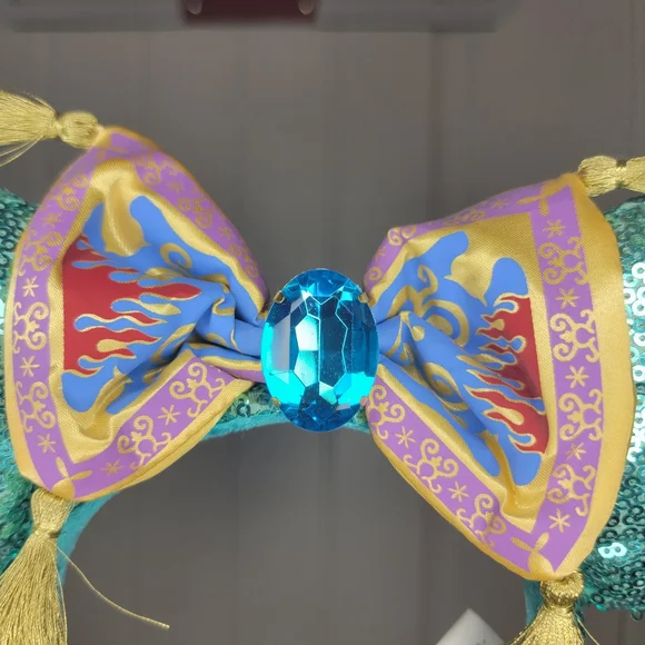 Disney Parks Aladdin Magic Carpet Themed Sequin Teal Minnie Mouse Ears Headband - Picture 2 of 14